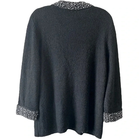 SUSAN BRISTOL Merino Wool Charcoal Grey Pearl Embellished Evening Jacket Size 2W - Picture 2 of 7